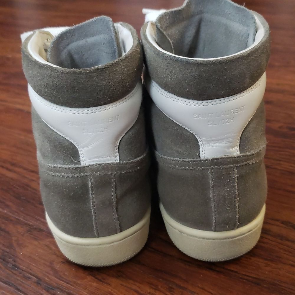Saint Laurent Gray Suede Hightop Sneakers Size 37 Edgy Streetwear Chic Feminine - Picture 5 of 8